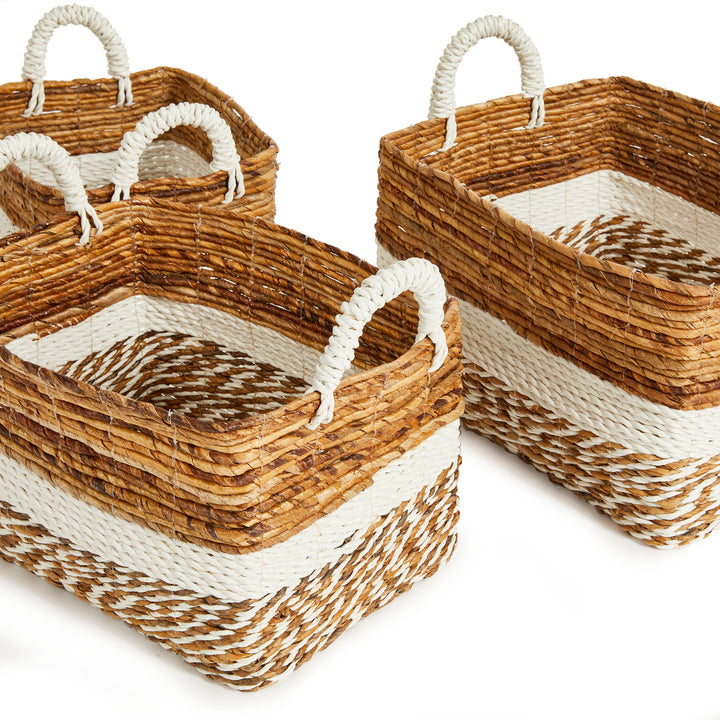 Nested view of rectangular woven basket set against a clean white background – Boho Natural