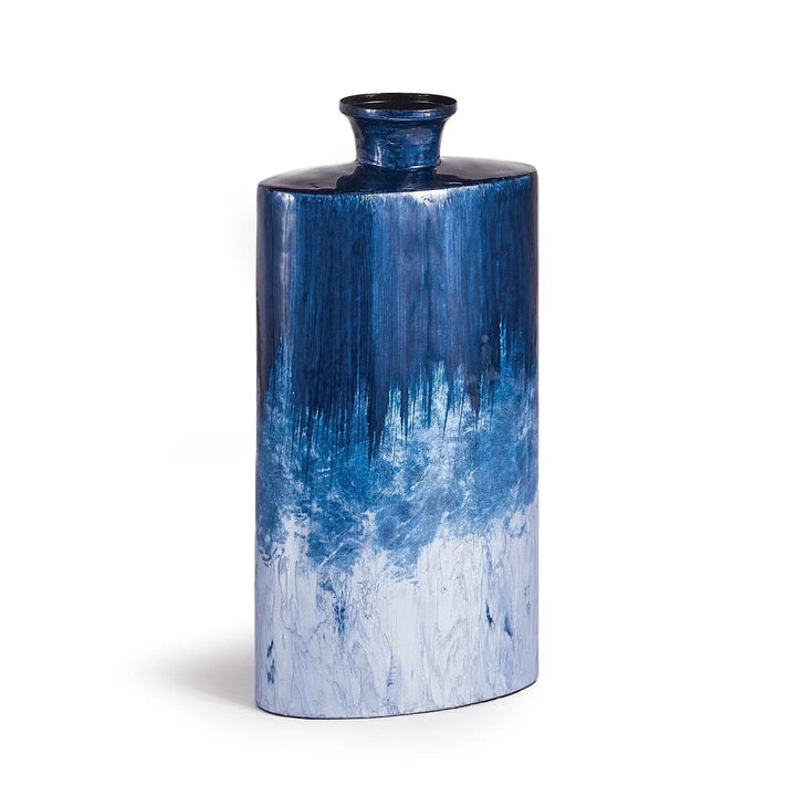 Small blue ombre iron vase with hand-painted finish, modern coastal accent decor piece for consoles, shelves, and tabletop styling – Modern Organic.

