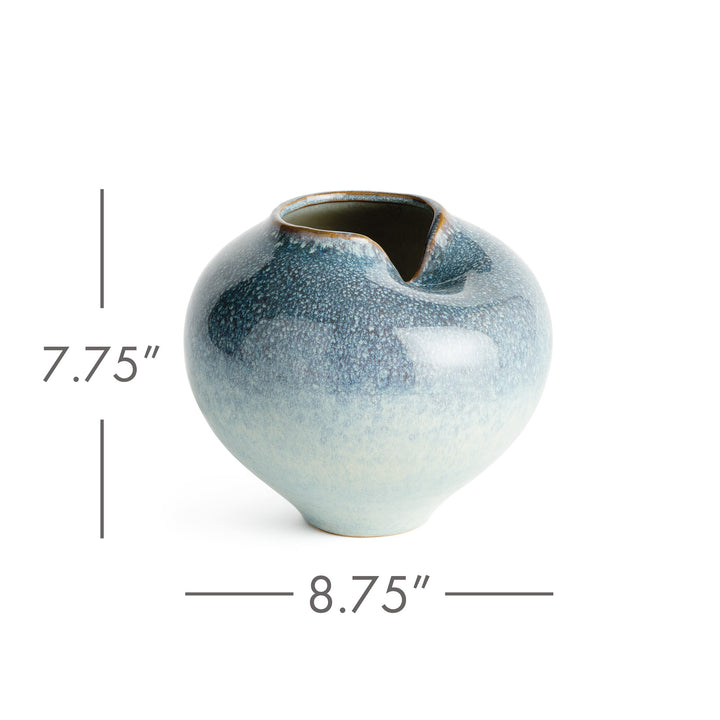 Small blue reactive glaze stoneware vase measuring 8.75 inches wide by 7.75 inches high – Modern Organic