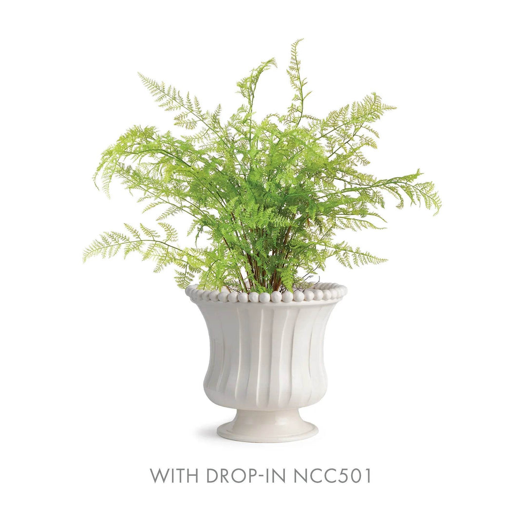 Small white ceramic flared vase styled with orchid drop-in K129W, pedestal base, handmade in Italy artisan decor piece – French Country.

