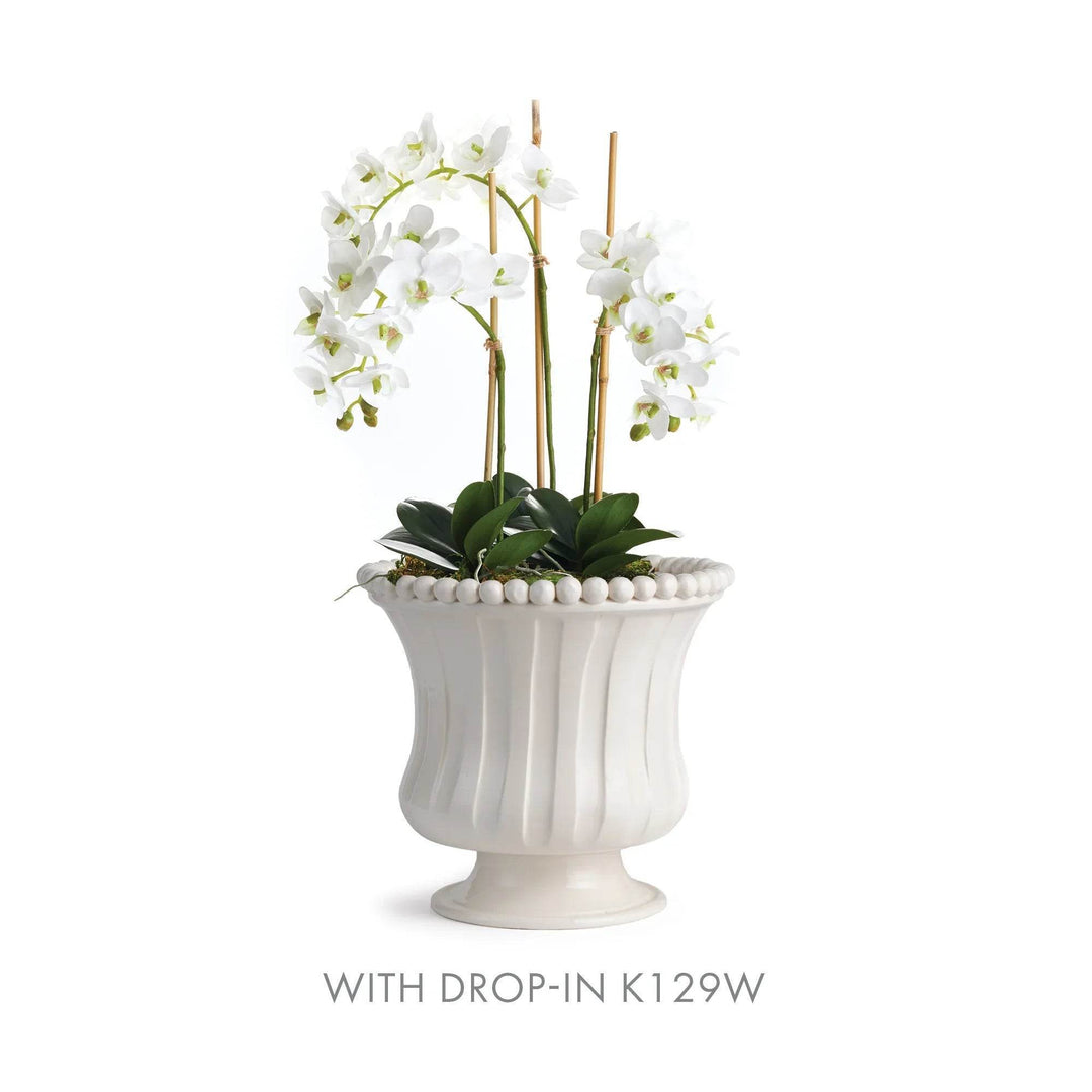 Small white ceramic flared vase with drop-in fern NCC501, pedestal accent, handmade in Italy artisan decor for tabletop – French Country.

