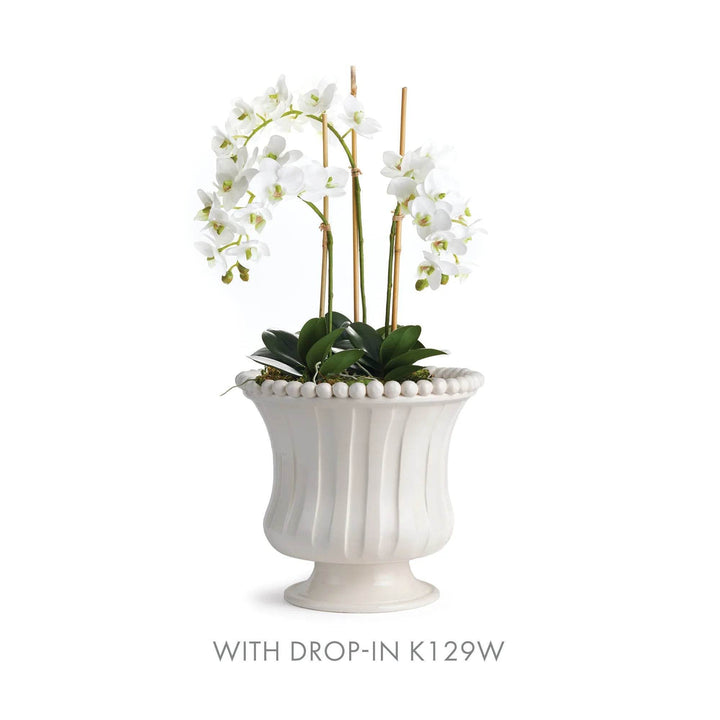 Small white ceramic flared vase with drop-in fern NCC501, pedestal accent, handmade in Italy artisan decor for tabletop – French Country.

