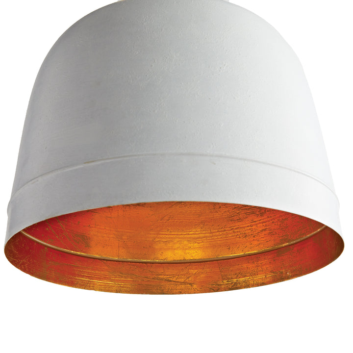 Small white dome shade seen from front and below, revealing the gold interior and rounded white form, Modern Farmhouse style