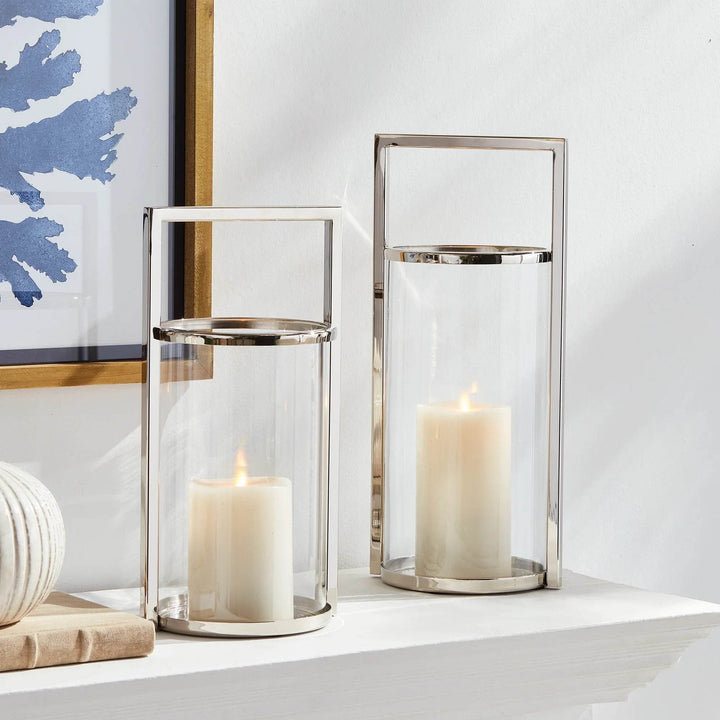 Tall Glass Hurricane Candle Holder with Steel Frame - 16.75” - Delamere Design