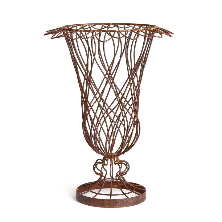 Weathered metal wire vase with open silhouette, shown in front-facing studio view – Vintage Farmhouse style