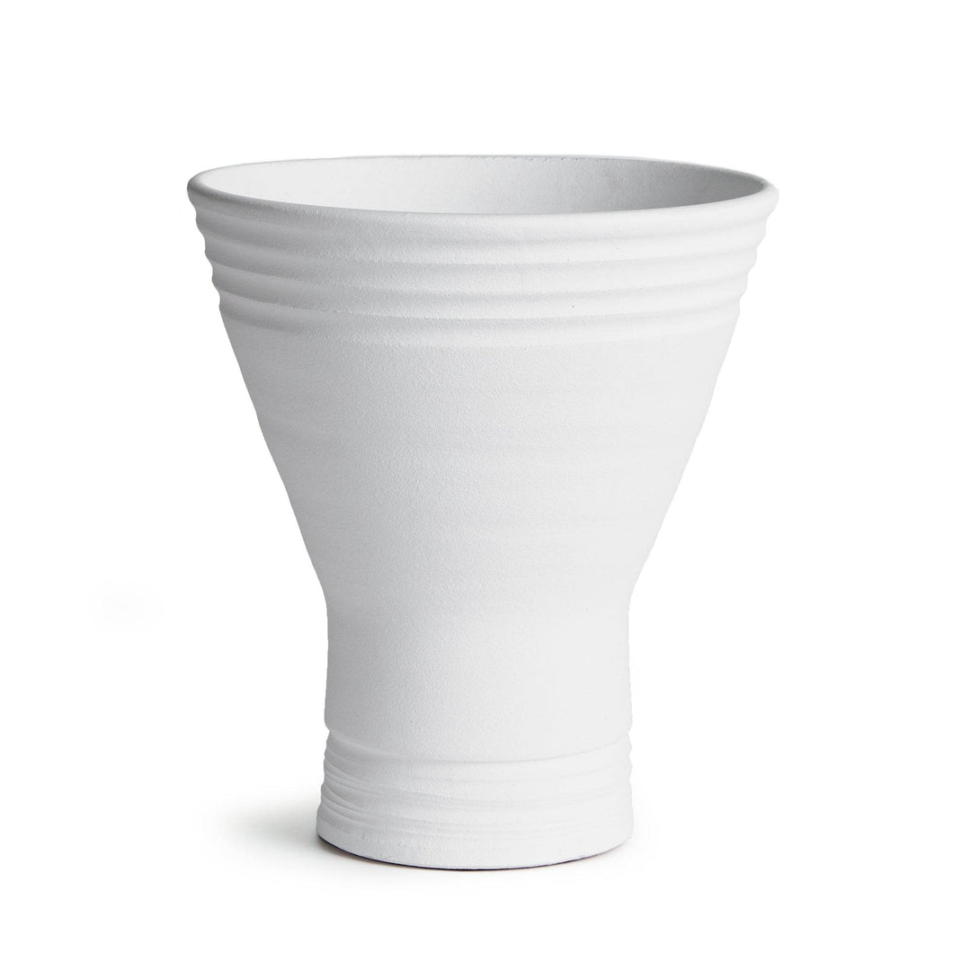 Matte white ceramic vase with fluted rim and tapered base, 11" short format for drop-ins or sculptural display – Modern Organic.

