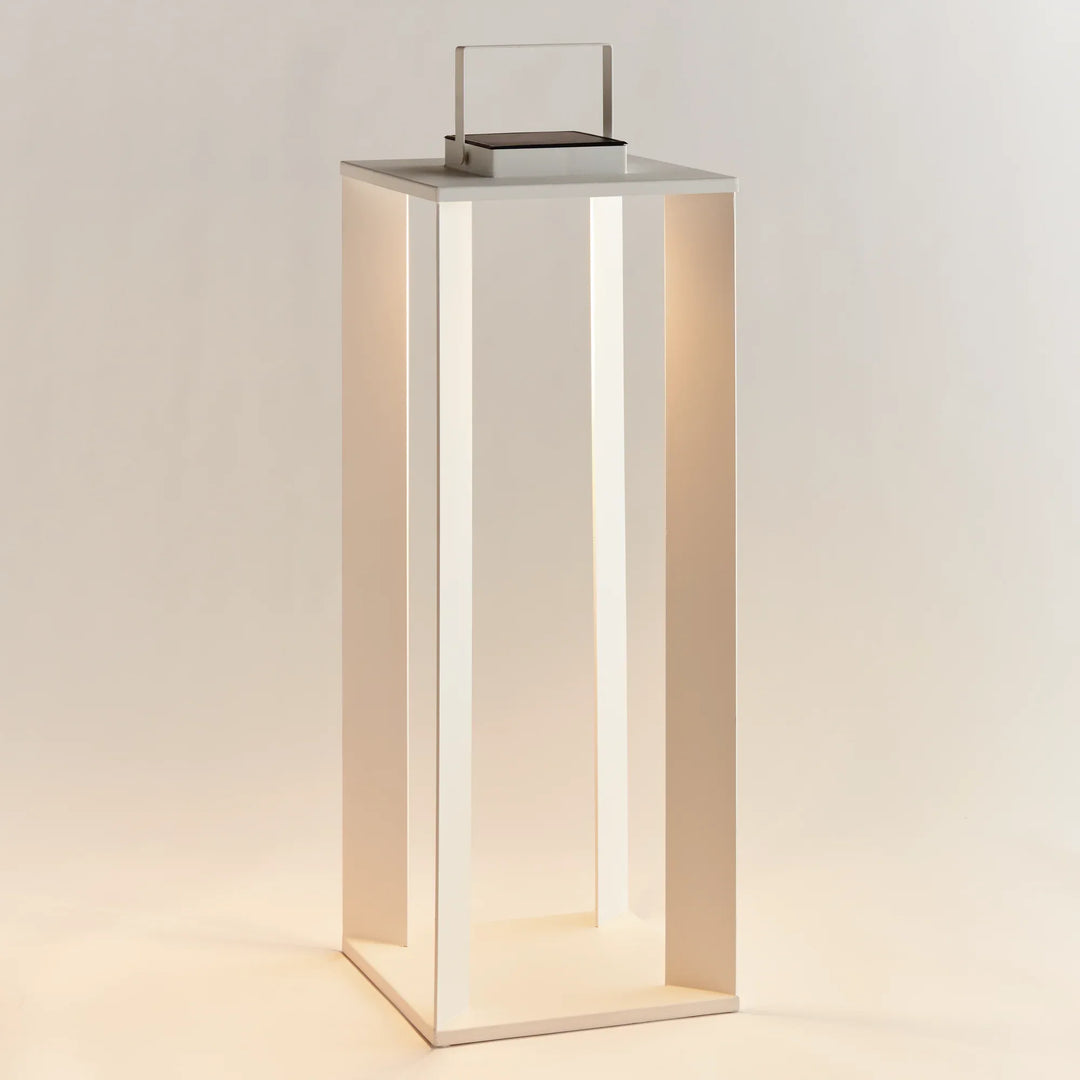 White solar LED lantern 30 inch outdoor lantern with oversized modern frame and soft ambient glow for pathway or patio