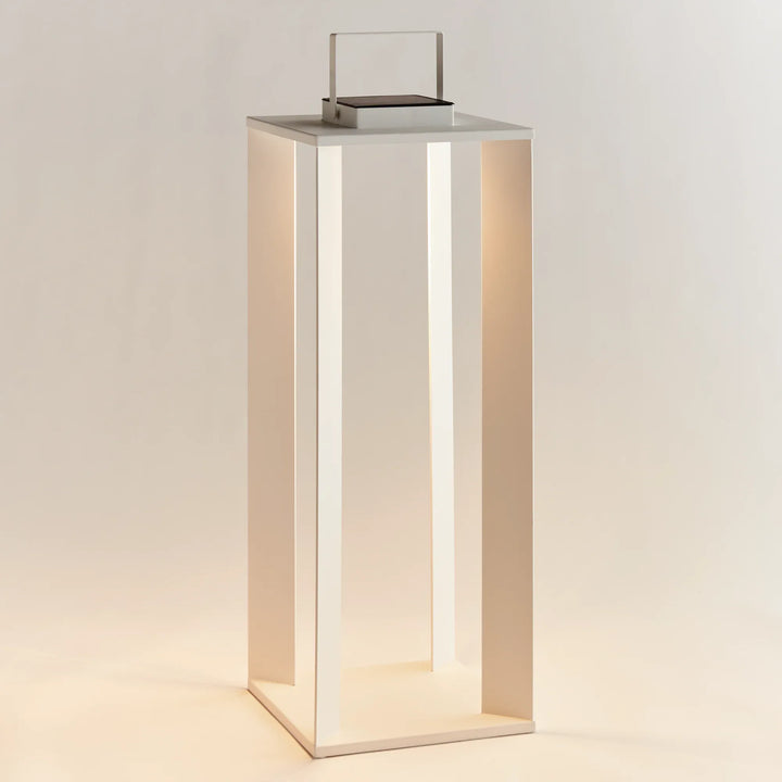 White solar LED lantern 30 inch outdoor lantern with oversized modern frame and soft ambient glow for pathway or patio