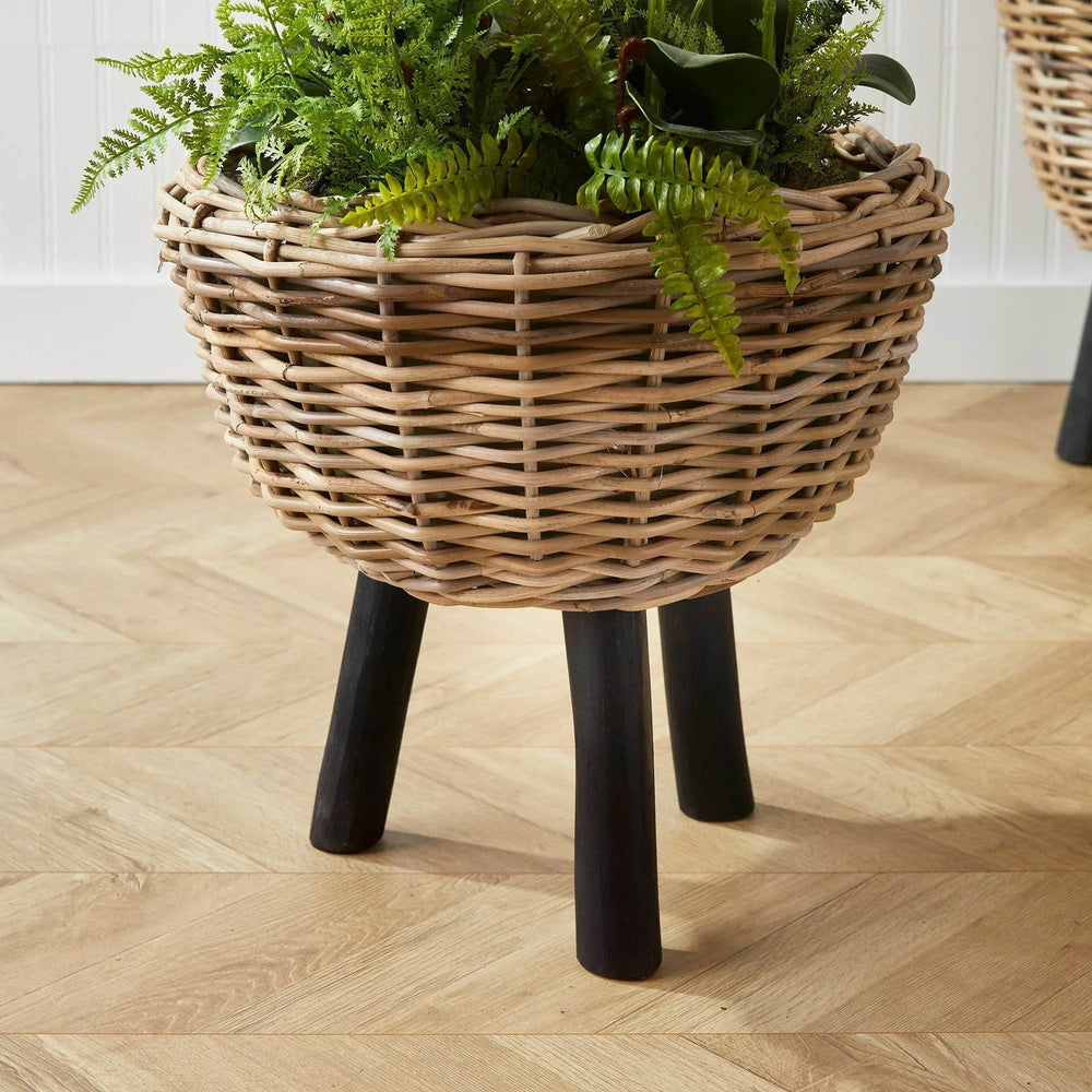 woven rattan plant stand Woven Rattan Dry Basket Plant Riser 17"