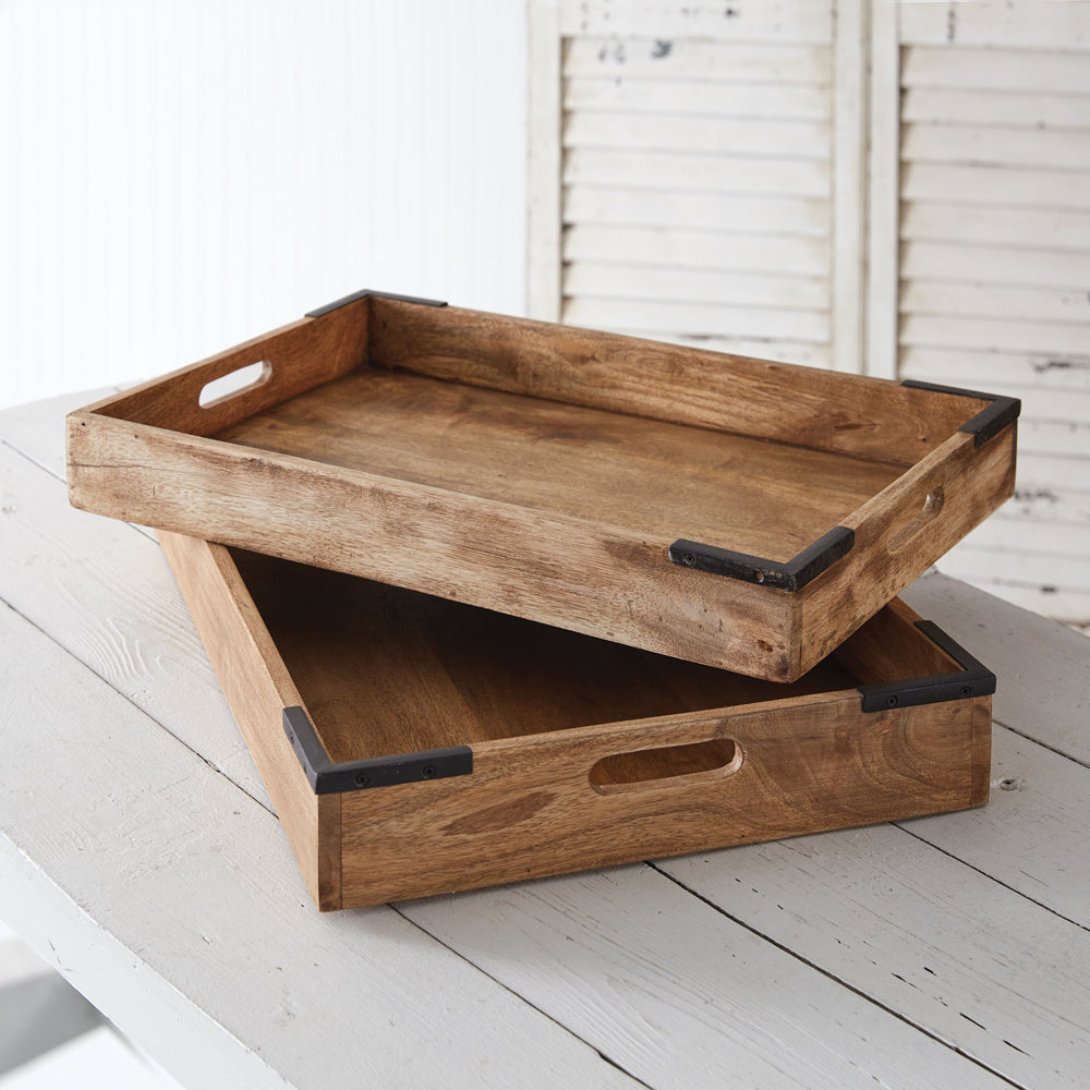 Set of Two Wooden Coffee Table Trays