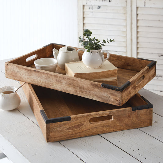 Set of Two Wooden Coffee Table Trays