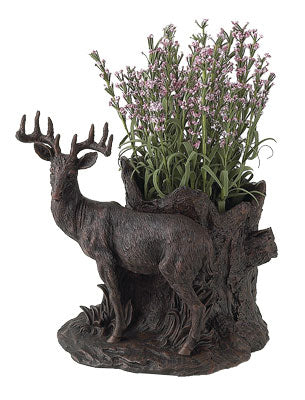 This Lodge Style Deer Planter is perfect for any nature-lover's home. Made of high-quality resin, it features a deer standing next to a dark walnut tree stump, making it a great figurine and planter. Use it to bring a rustic flair to your living room, or for a one-of-a-kind garden ornament that is sure to turn heads.