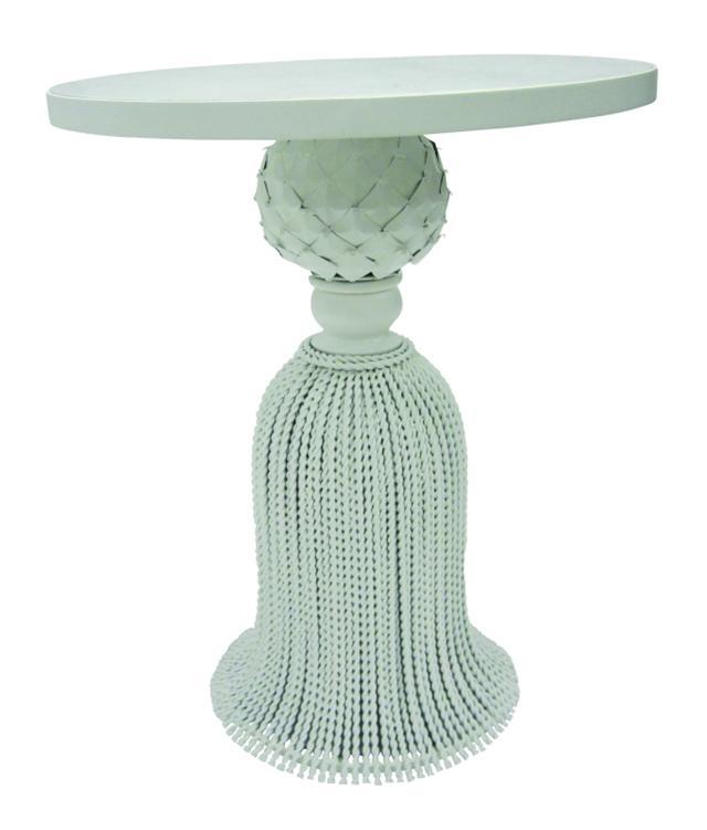 Antique White Twisted Iron Tassel Side Table