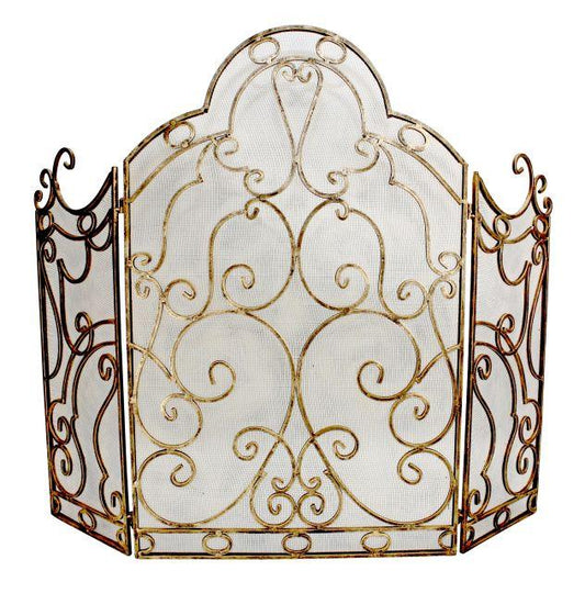 Fireplace Screen in Burnished gold with Scroll Design