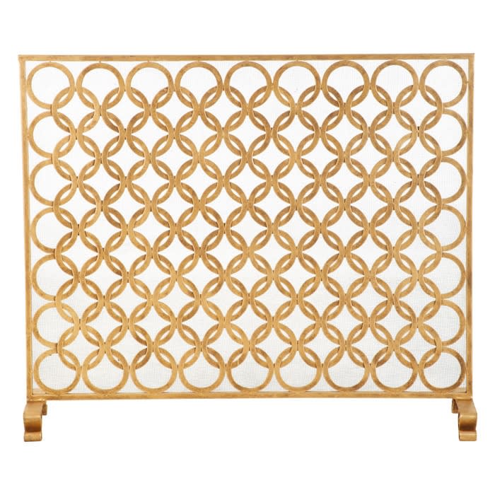 Single Panel Fireplace Screen in Italian Gold with Abstract Design