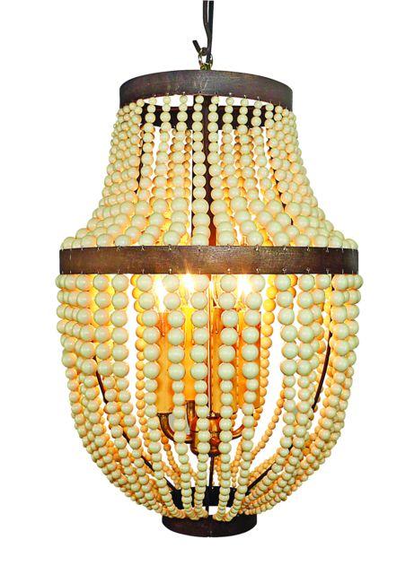 Cream Bead and Iron Electrified Four Light Chandelier
