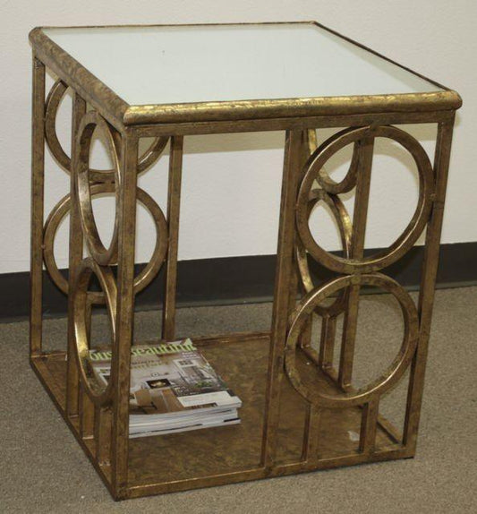 Square Side Table with Mirrored Top in Italian Gold