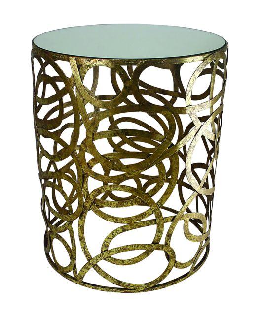 End Table in Italian gold with Mirror top with Swirl Design