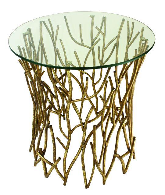 Glass Top End Table in Italian Gold Twig Design