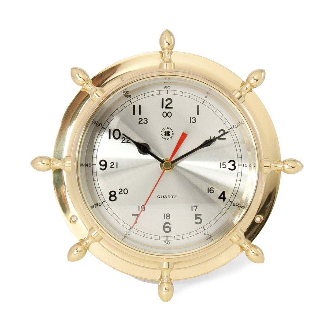 Nautical Ship's Wheel Clock in Brass